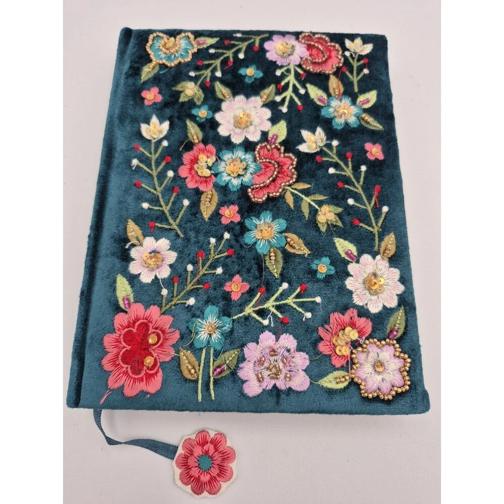 Handcrafted Beaded Embroidered Journal Floral Velvet Handmade in India 8x6 Gift